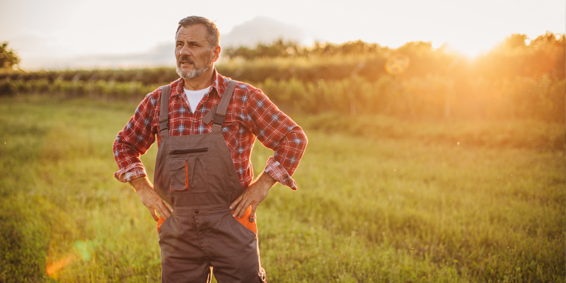 Farmer standing in extreme heat